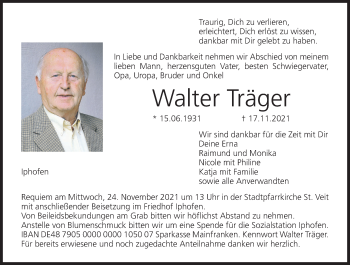 Anzeige von Walter Träger von MGO