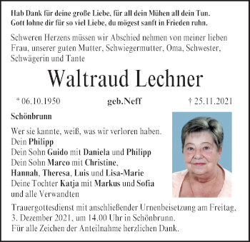 Anzeige von Waltraud Lechner von MGO