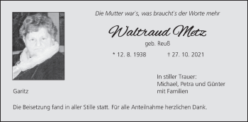 Anzeige von Waltraud Metz von MGO
