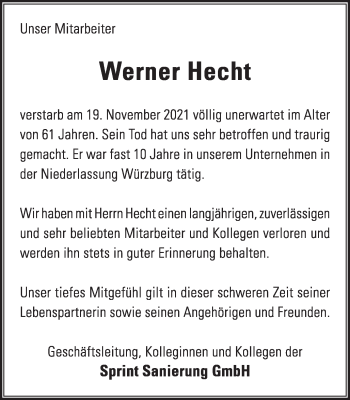 Anzeige von Werner Hecht von MGO