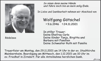 Anzeige von Wolfgang Götschel von MGO