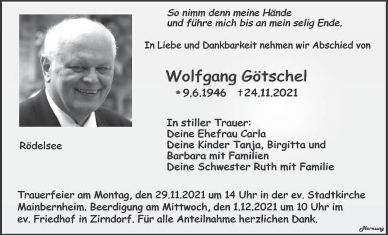  Traueranzeige für Wolfgang Götschel vom 27.11.2021 aus MGO