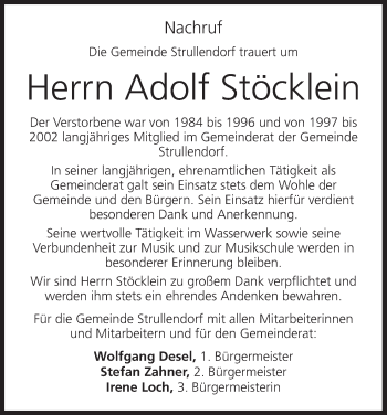 Anzeige von Adolf Stöcklein von MGO