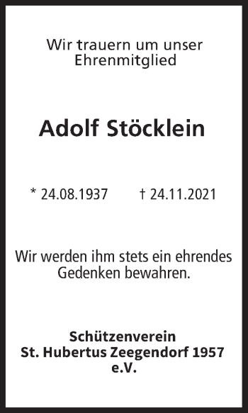 Anzeige von Adolf Stöcklein von MGO