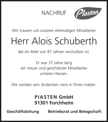 Anzeige von Alois Schuberth von MGO