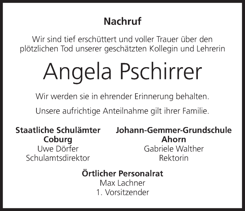  Traueranzeige für Angela Pschirrer vom 30.11.2021 aus MGO