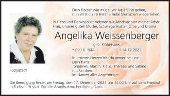 Anzeige von Angelika Weissenberger von MGO