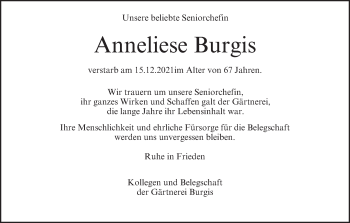 Anzeige von Anneliese Burgis von MGO