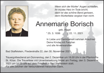 Anzeige von Annemarie Borisch von MGO