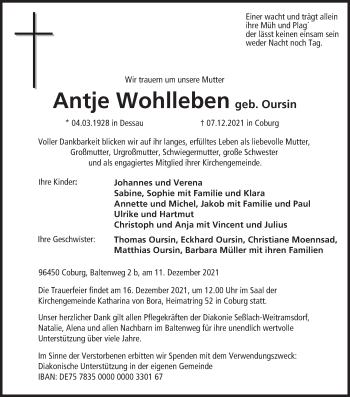 Anzeige von Antje Wohlleben von MGO