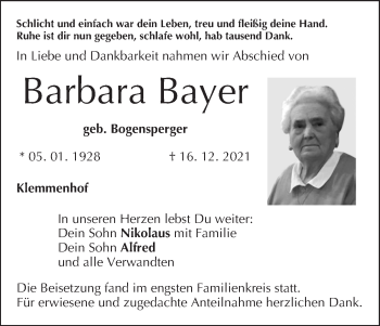 Anzeige von Barbara Bayer von MGO