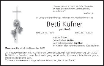 Anzeige von Betti Küfner von MGO