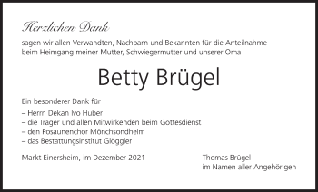 Anzeige von Betty Brügel von MGO