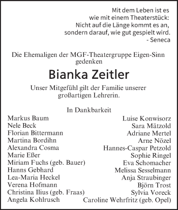 Anzeige von Bianka Zeitler von MGO