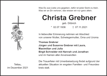 Anzeige von Christa Grebner von MGO