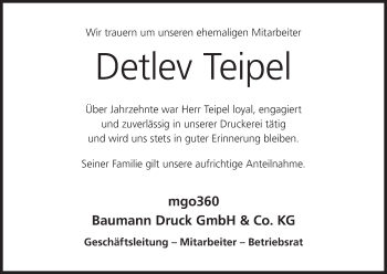 Anzeige von Detlev Teipel von MGO