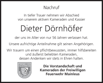 Anzeige von Dieter Dörnhöfer von MGO