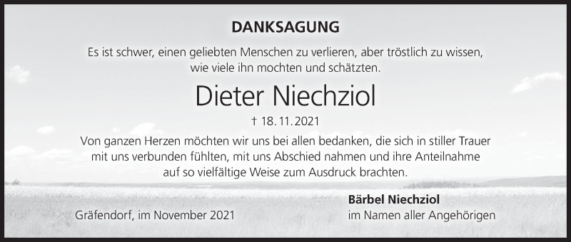  Traueranzeige für Dieter Niechziol vom 18.12.2021 aus MGO
