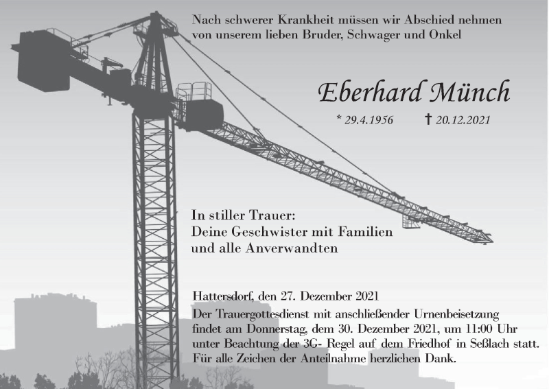  Traueranzeige für Eberhard Münch vom 27.12.2021 aus MGO