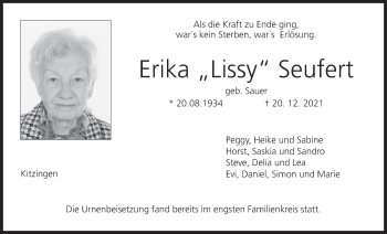 Anzeige von Erika Seufert von MGO