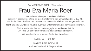 Anzeige von Eva Maria Roer von MGO