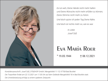 Anzeige von Eva Maria Roer von MGO