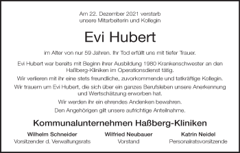 Anzeige von Evi Hubert von MGO