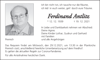 Anzeige von Ferdinand Antlitz von MGO