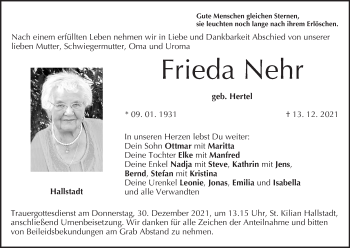 Anzeige von Frieda Nehr von MGO