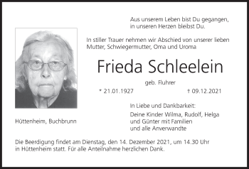 Anzeige von Frieda Schleelein von MGO