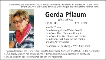 Anzeige von Gerda Pflaum von MGO