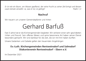 Anzeige von Gerhard Barfuß von MGO
