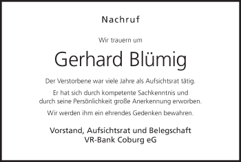 Anzeige von Gerhard Blümig von MGO
