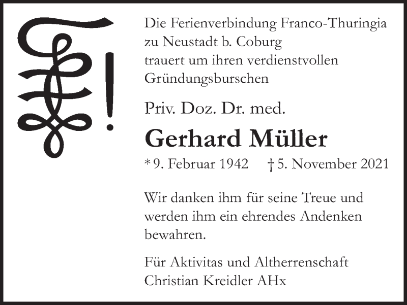  Traueranzeige für Gerhard Müller vom 22.12.2021 aus MGO