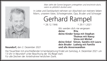 Anzeige von Gerhard Rampel von MGO