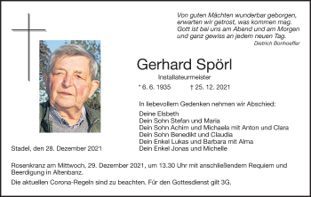 Anzeige von Gerhard Spörl von MGO