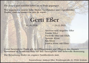 Anzeige von Gerti Eßer von MGO