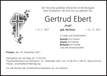 Anzeige von Gertrud Ebert von MGO