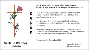 Anzeige von Gertrud Wanner von MGO