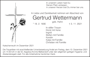 Anzeige von Gertrud Wettermann von MGO