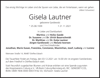 Anzeige von Gisela Lautner von MGO