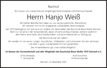 Anzeige von Hanjo Weiß von MGO