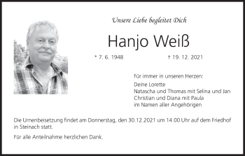 Anzeige von Hanjo Weiß von MGO