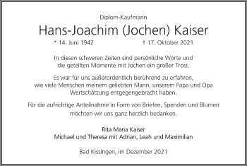 Anzeige von Hans-Joachim Kaiser von MGO