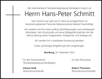 Anzeige von Hans-Peter Schmitt von MGO