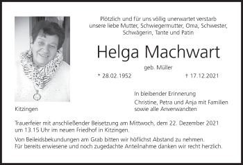 Anzeige von Helga Machwart von MGO