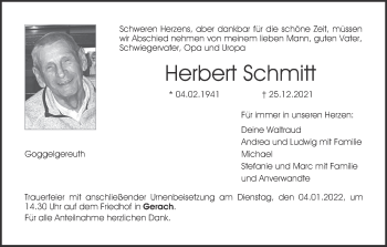 Anzeige von Herbert Schmitt von MGO