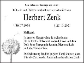 Anzeige von Herbert Zenk von MGO