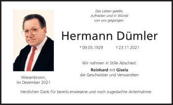 Anzeige von Hermann Dümler von MGO