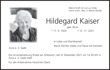 Anzeige von Hildegard Kaiser von MGO